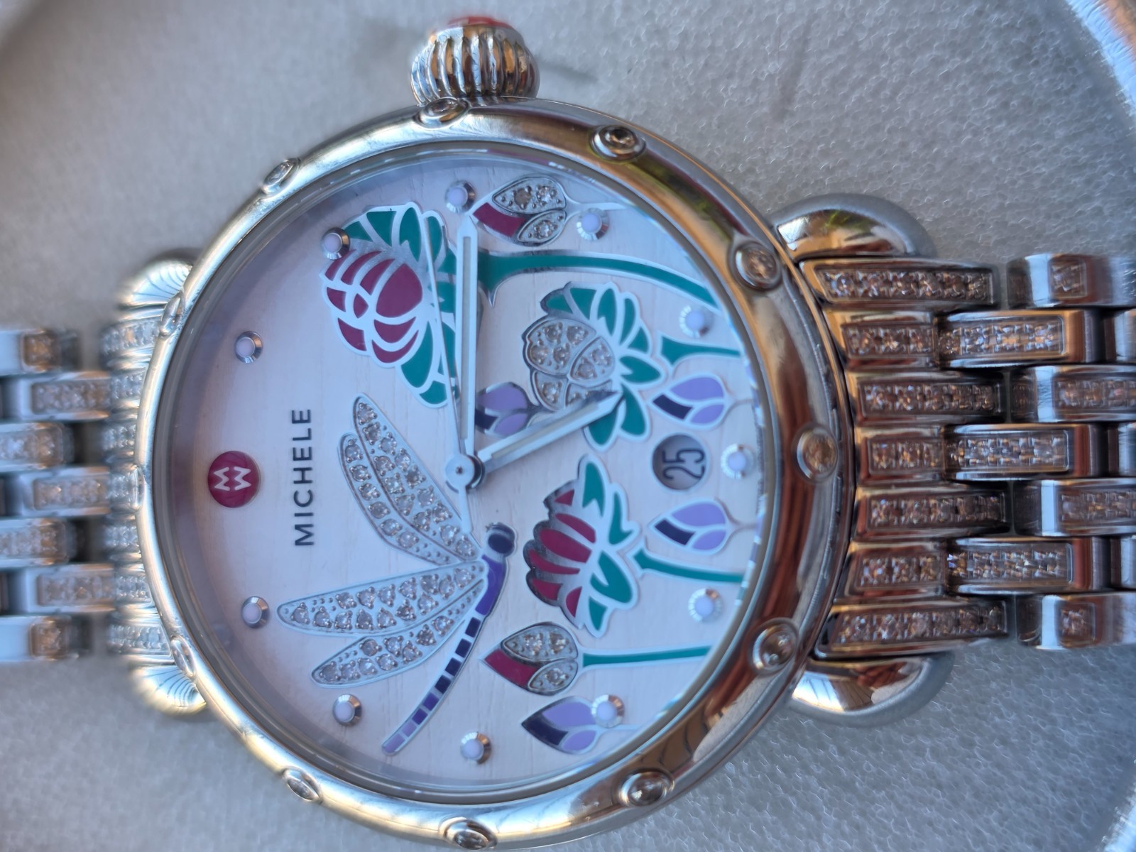 Michele Garden Party Watch-Dragonfly Original Stainless Steel Band, No Scratches