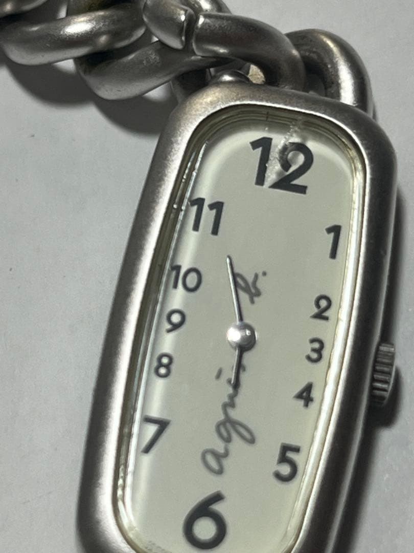 Agnes b Women’s Rectangular Watch Silver Band White Dial Used