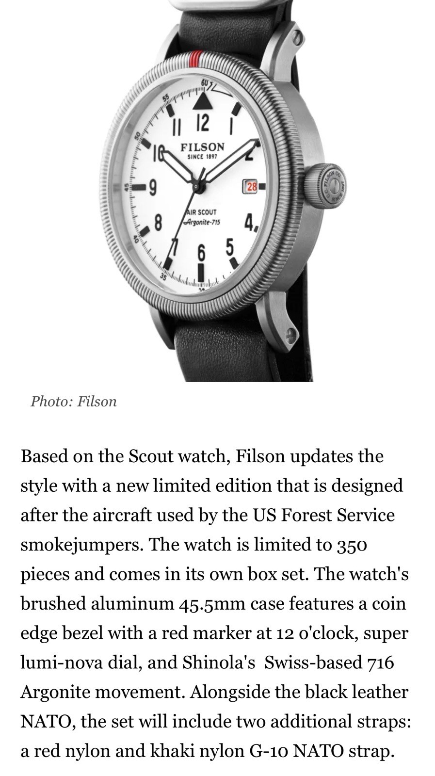 Filson Air Scout Argonite-715 Limited Edition 1 of 350 EUC