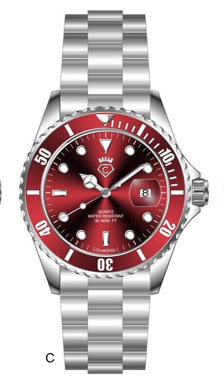 Cavadini Men’s Diver Style Solid Stainless Steel Quartz 3 Bar 40mm Red CV-463J