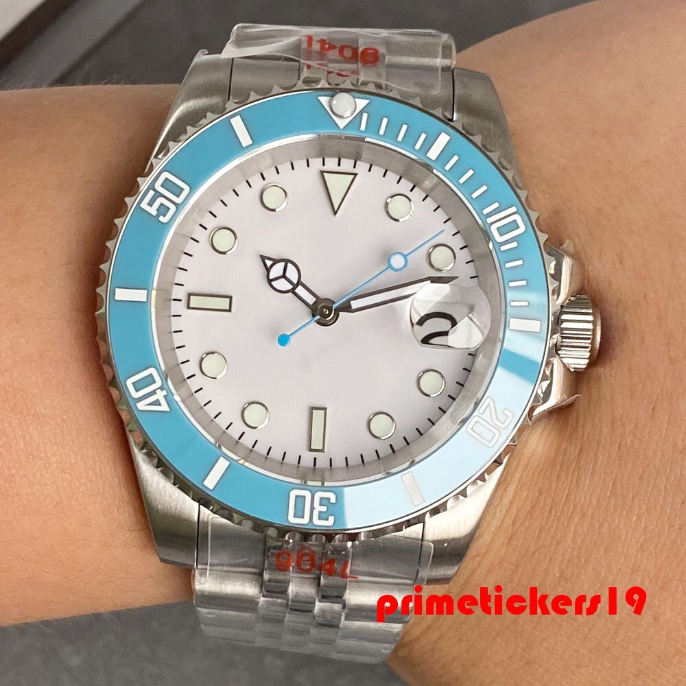 NH35 Sapphire Blue White 40mm Automatic Watch for Men Exhibition Back Date Lume