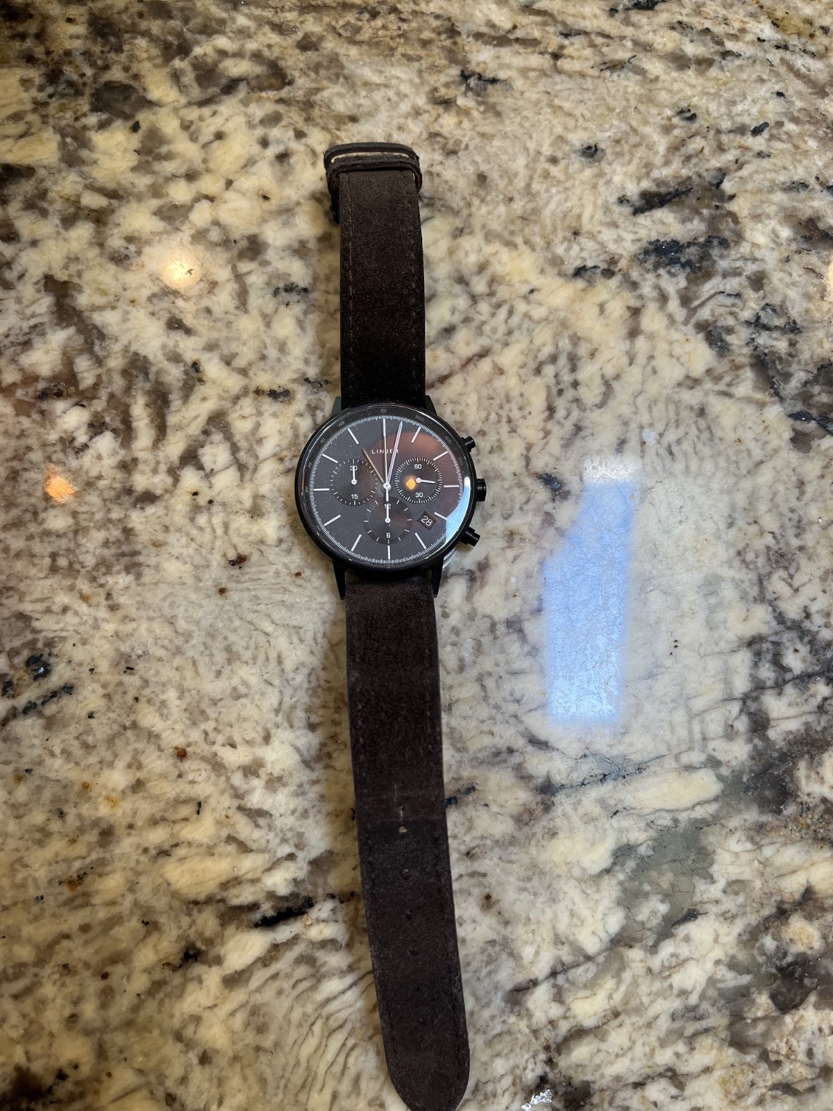 Rare Linjer Chrono Black Dial Quartz Watch – Sleek Minimalist Design! w/box&card