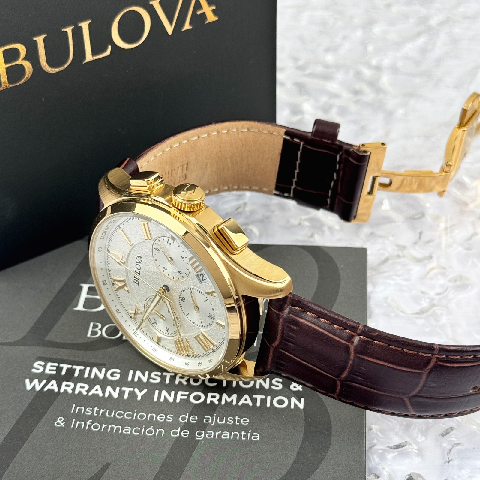 Bulova Men’s Classic Wilton White Dial Leather Strap Chronograph Watch 97B169