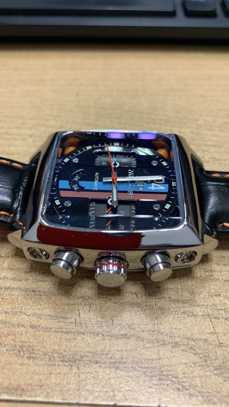 Automatic Mechanical Self-Wind Men’s Watch Square Sports Leather Band Waterproof