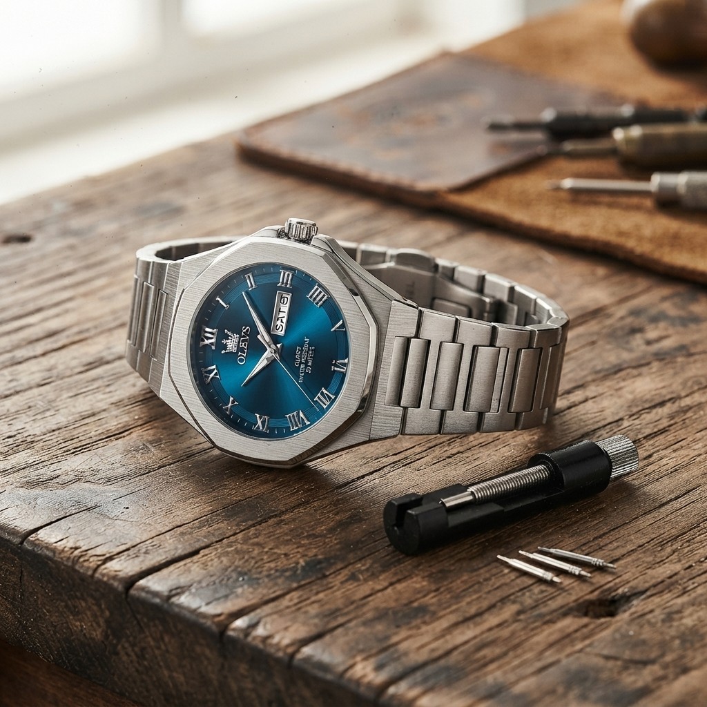 Luxury Men’s Analog Quartz Watch – Large Stainless Steel, Waterproof & Stylish