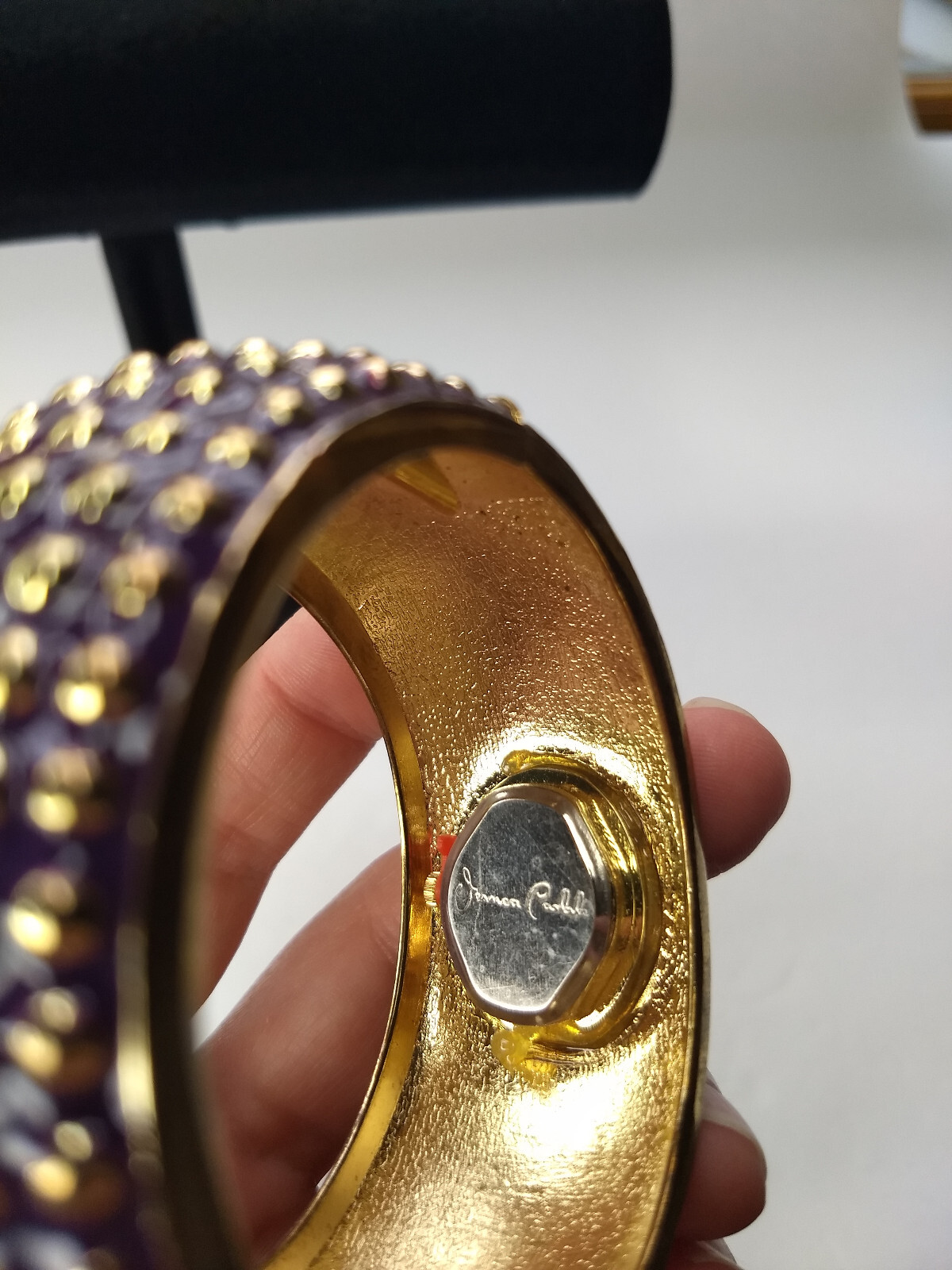 Jessica Carlyle Fashion Cuff Purple Gold Tone Watch Hinge New Battery Tested