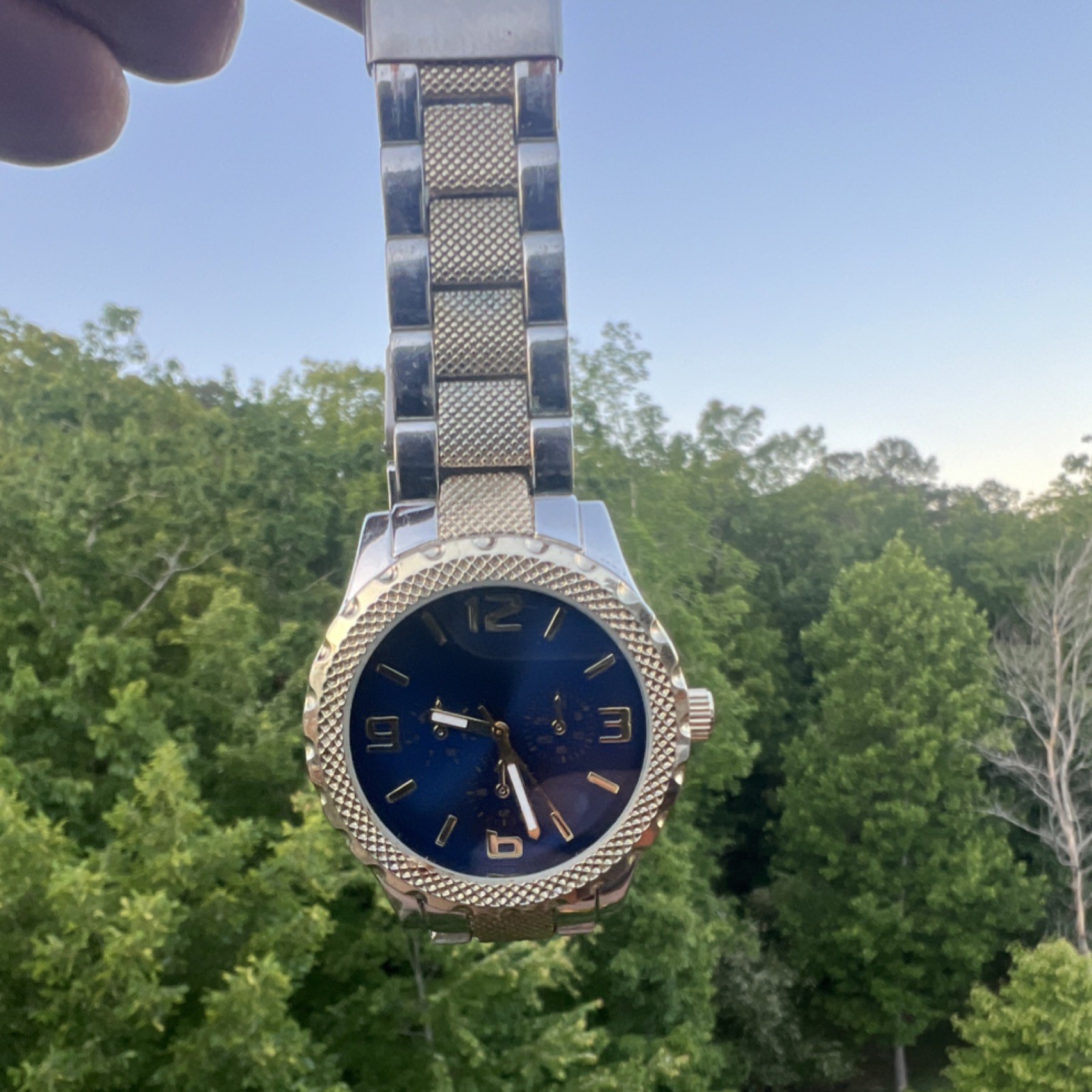 FMD Silver Stainless Steel Wristwatch Blue Dial Quartz Chronograph