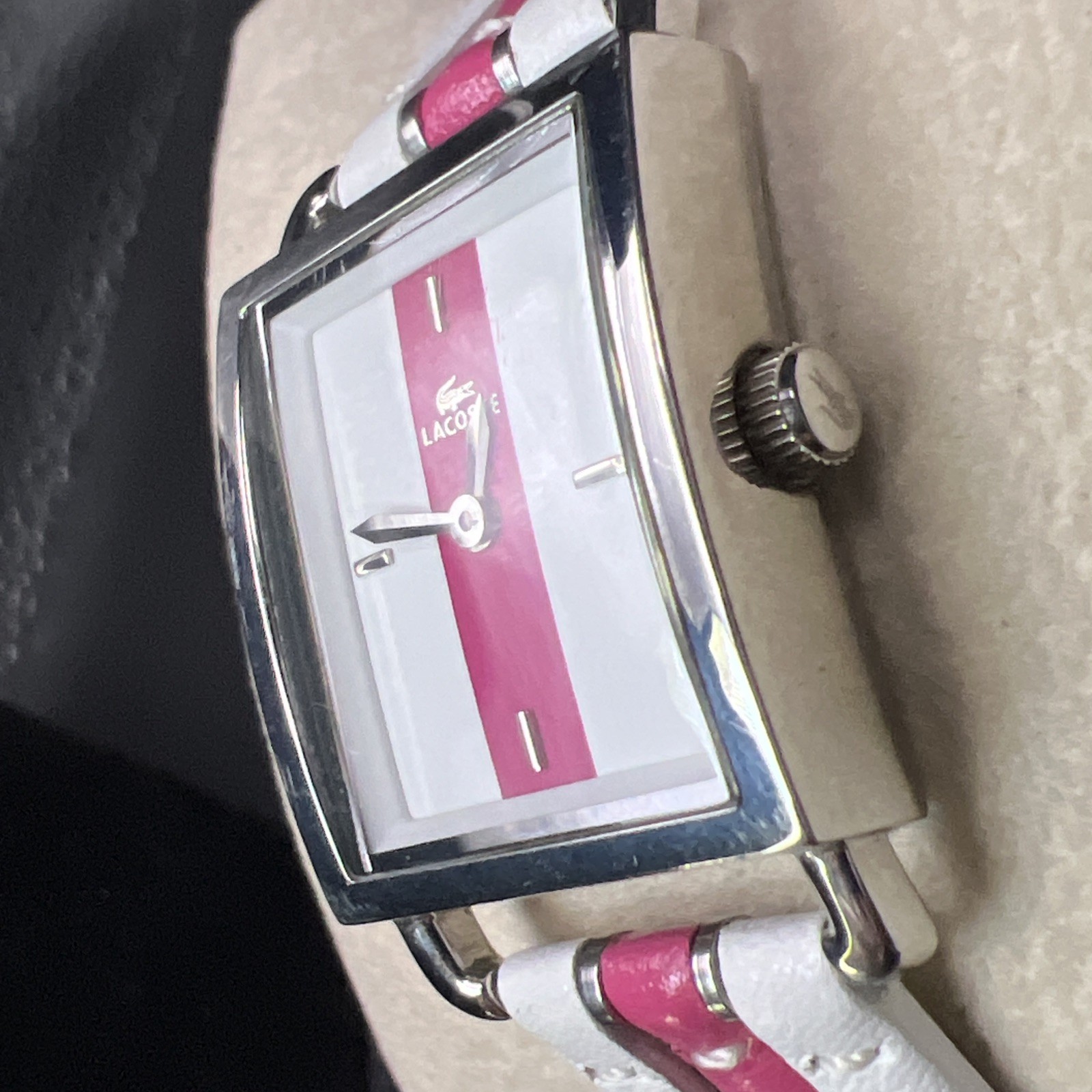 Lacoste 6500L Women’s Watch (works) ~ Genuine Leather Quartz Analog ~ 9”