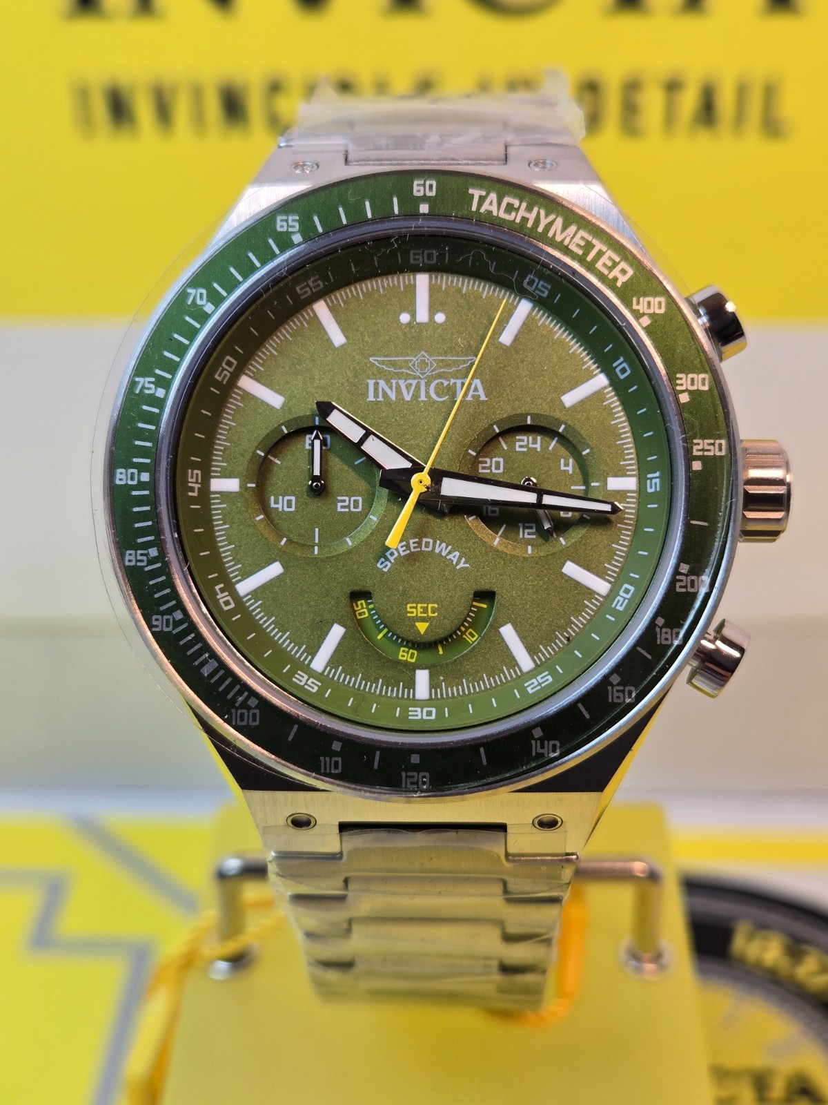Invicta Speedway GearShift Men’s Watch 44mm, Steel with Green Bezel & Dial NEW!