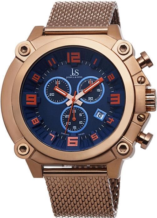 Joshua & Sons JS58RG Swiss Quartz Chronograph Date Blue Dial Rosetone Mens Watch