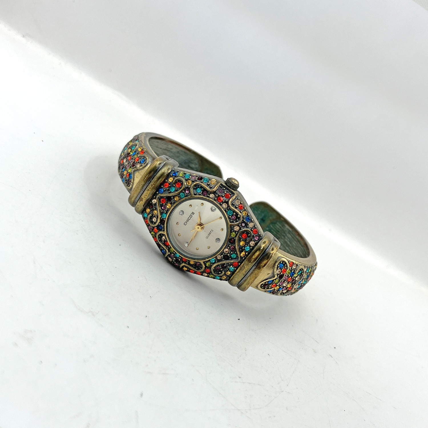 Chicos Bangle Watch Multi Color Stones Brass 5366 24mm Womens