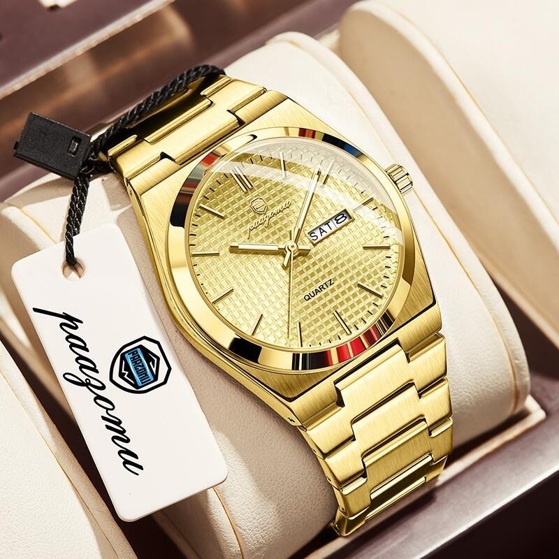 PAAZOMU Luxury Men Quartz Watch Luminous Waterproof Chronograph Date Leather