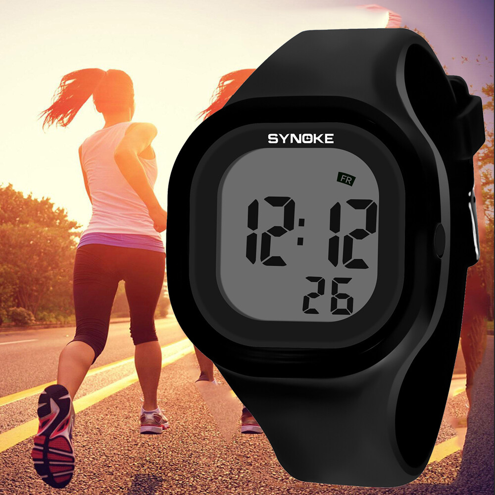 Kids Boys Girls Gift LED Sports Digital Electronic Wrist Watch Waterproof Black