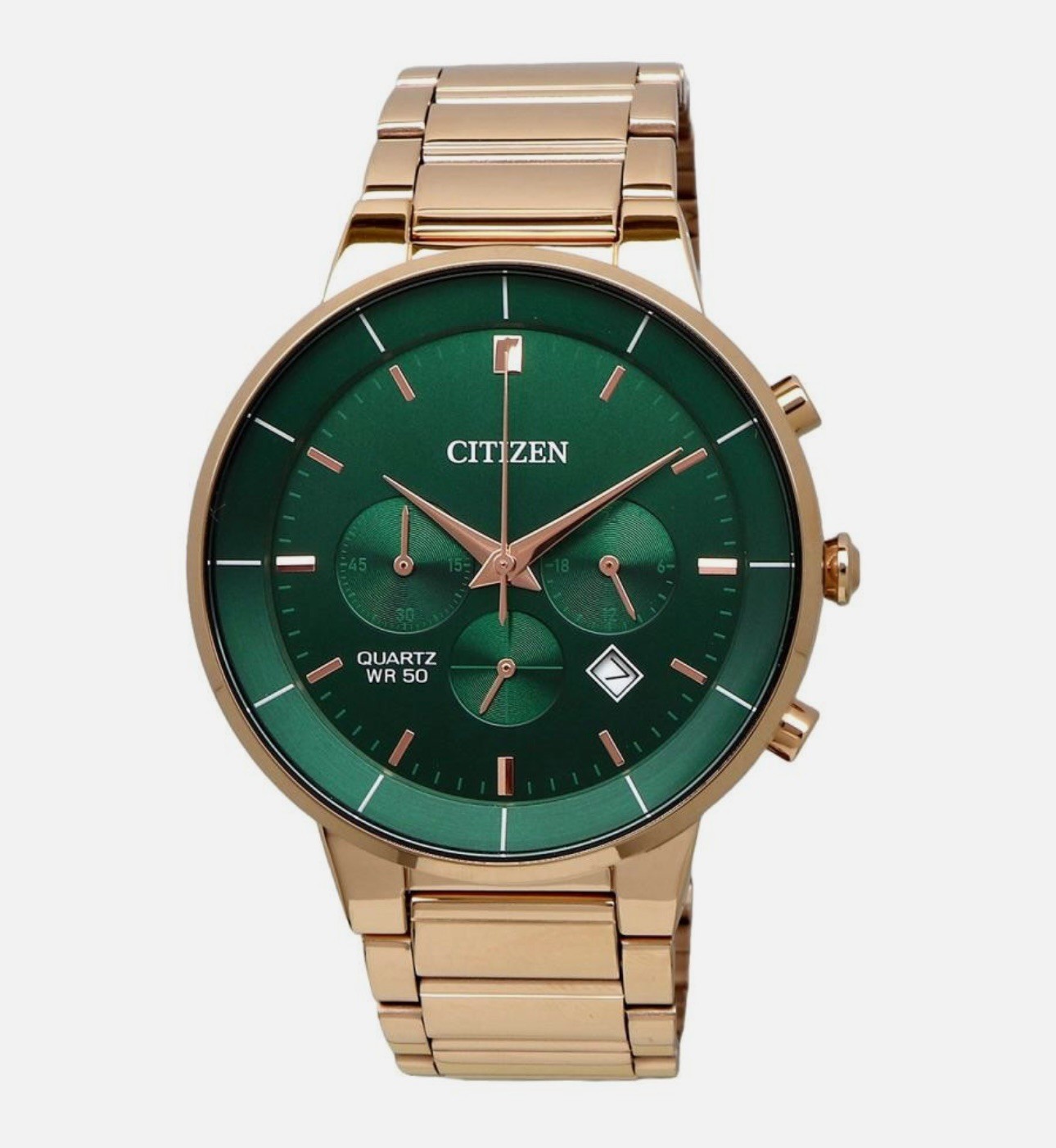 Citizen Chronograph Rose Gold Stainless Steel Green Multi-Dial Watch AN8223-54X
