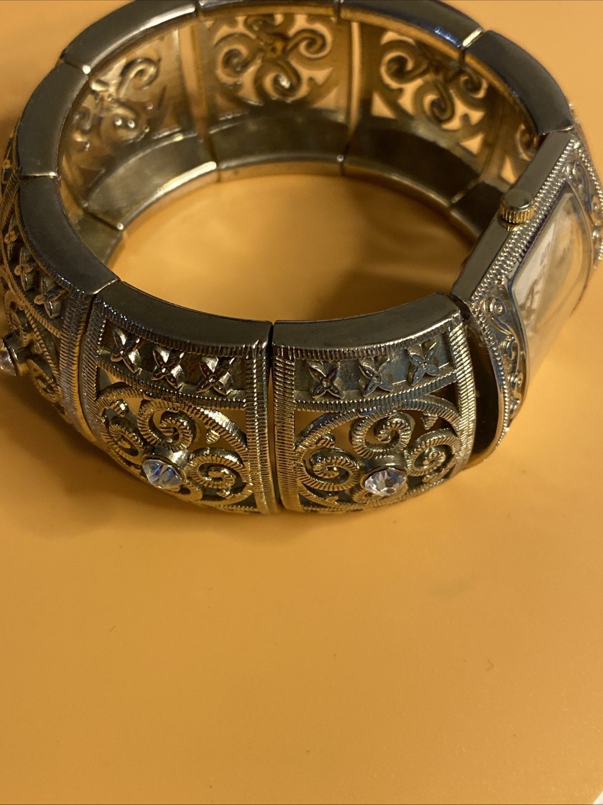 Ld’s Sophie Quartz Watch Yellow Case & Band 8 CZ’s in Band Stretch Bracelet