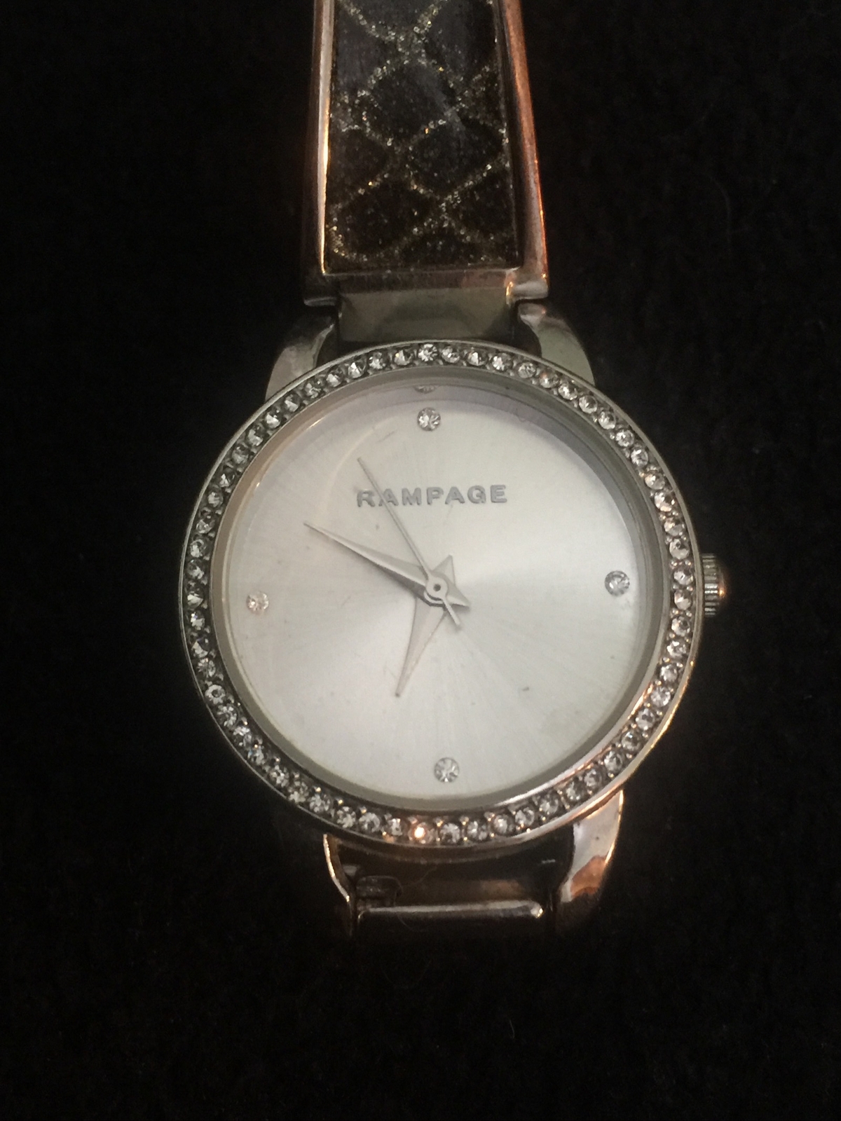 RAMPAGE,Beautiful ladies watch silver tone Cubic Zirconia bezel,New battery