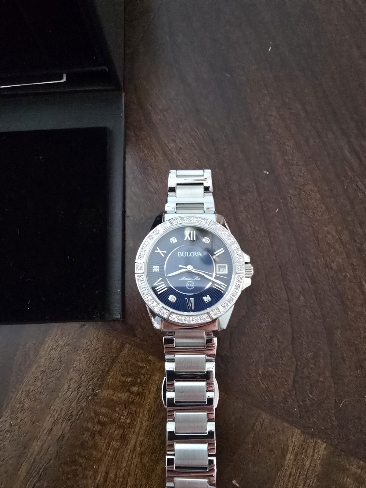 96R215 BULOVA MARINE STAR DIAMOND BLUE DIAL STAINLESS STEEL WOMEN’S WATCH