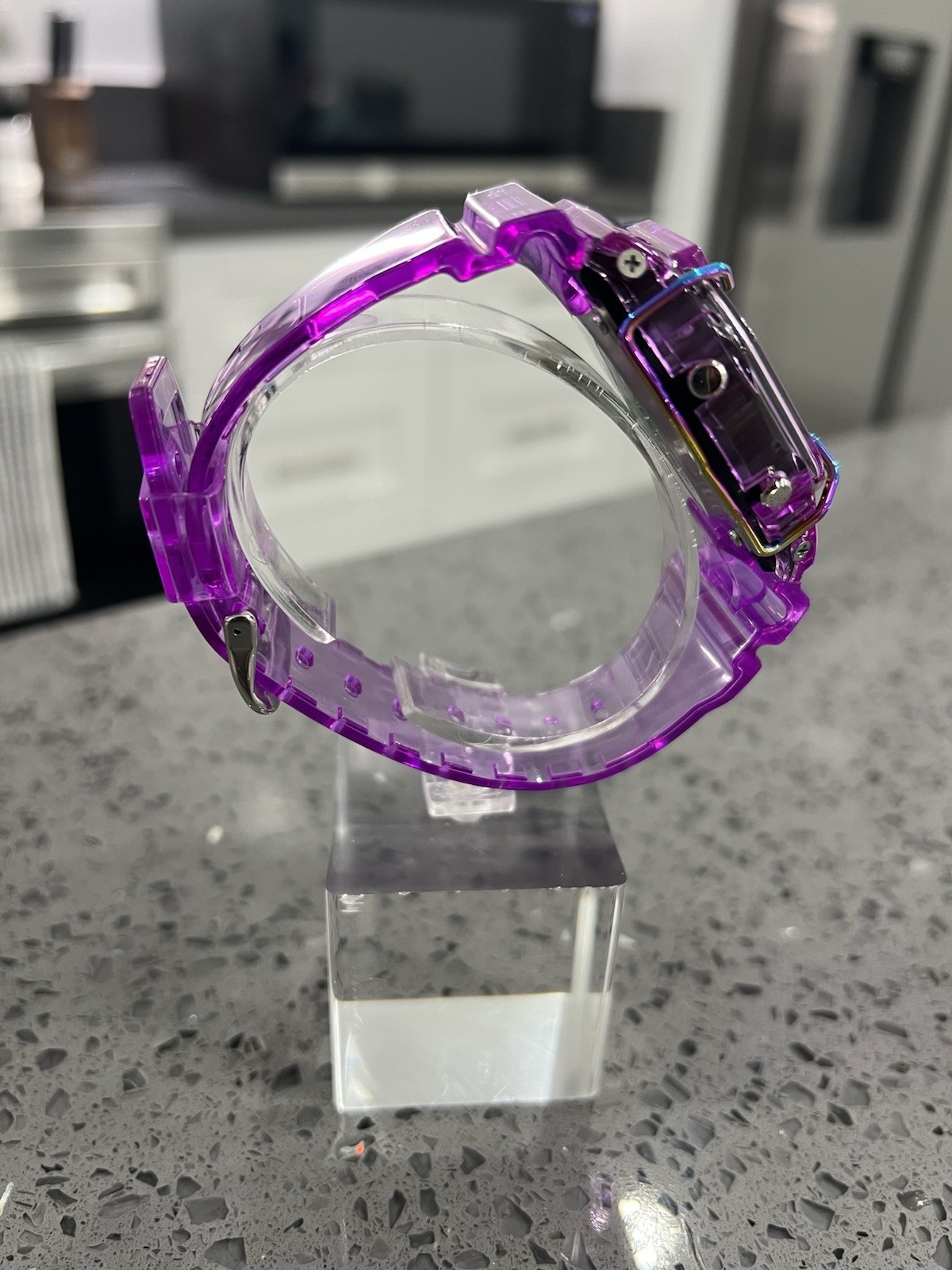 Gshock DW5600 Mod Custom Skmei Watch Clear Purple Black Dial / Travel Case