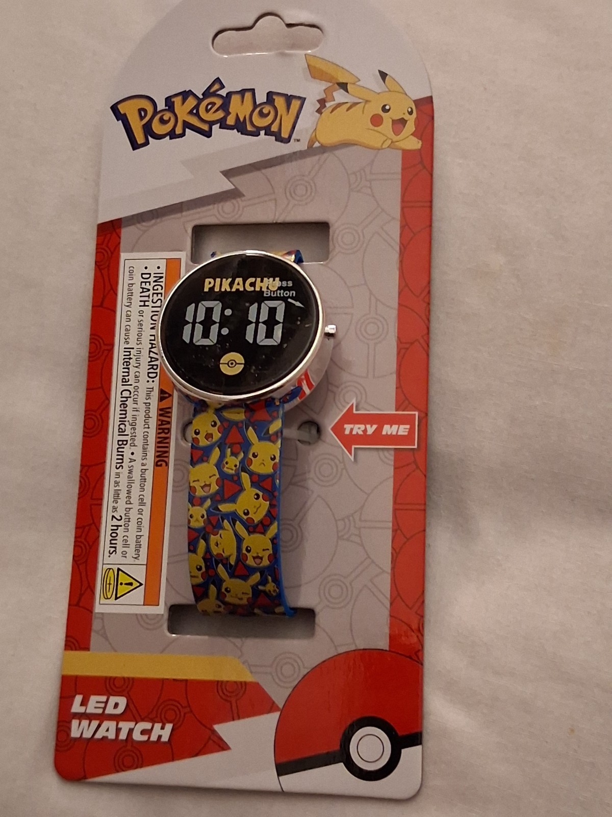 Pokemon Pikachu Digital LED Quartz Kids Wristwatch Multicolor Band Silver Case