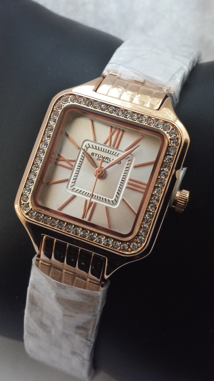 NEW Stührling 4020.3 Original Confidant Square Rose Gold Tone Ladies Watch Boxed
