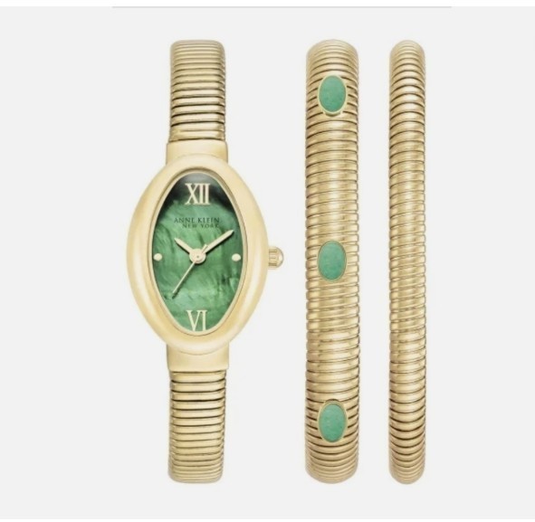 Anne Klein New York Ladies Green Malachite Bracelet And Watch Set / 12/7752MAST