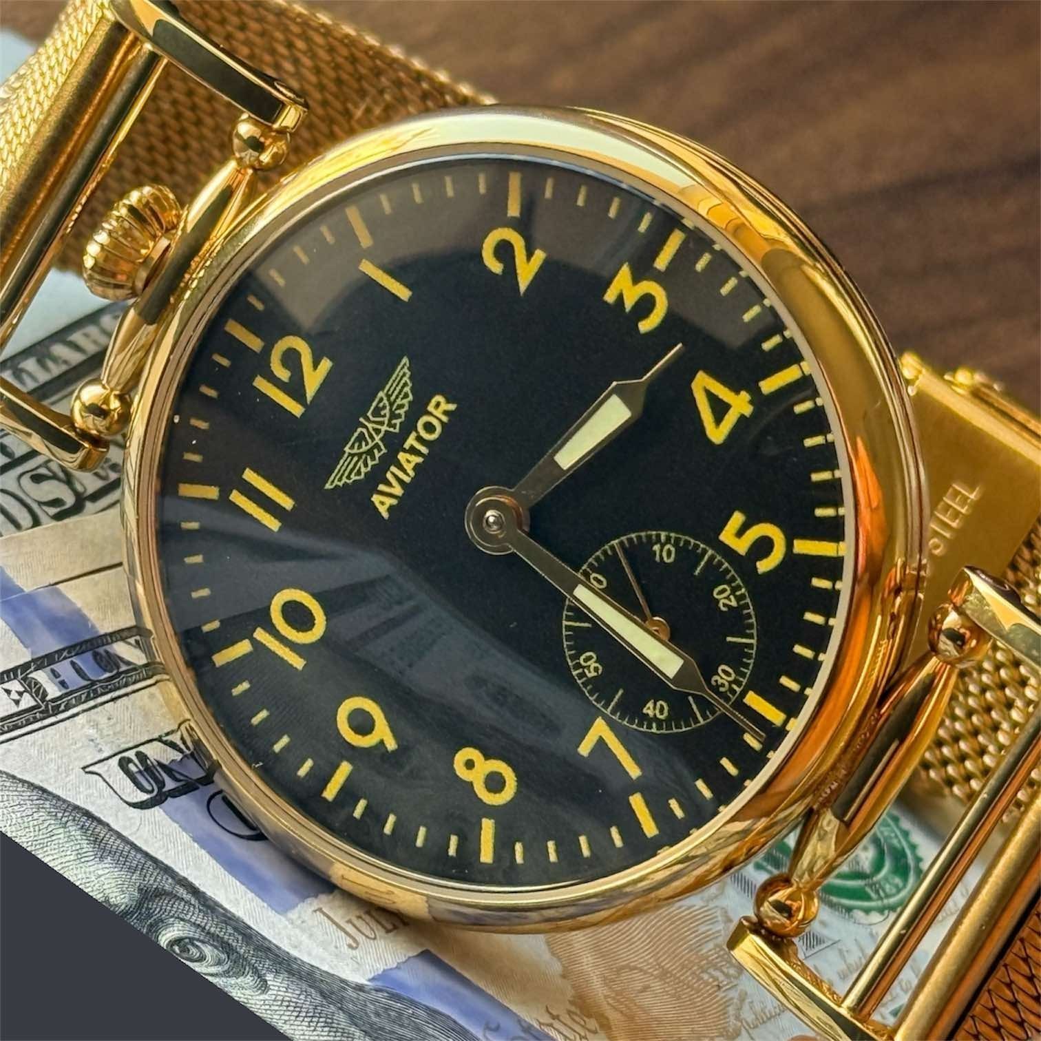 Molniya Watch Mechanical Aviator Wrist Golden Russian USSR Molnja Gold Strap