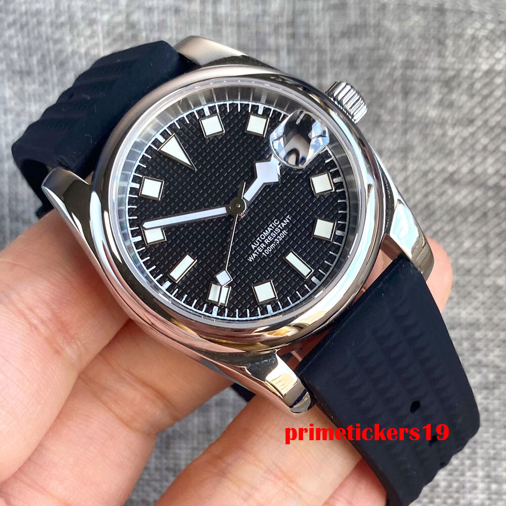 BLIGER 36mm/39mm Polished Case NH35A Automatic Men Watch Grid Dial Date Rubber