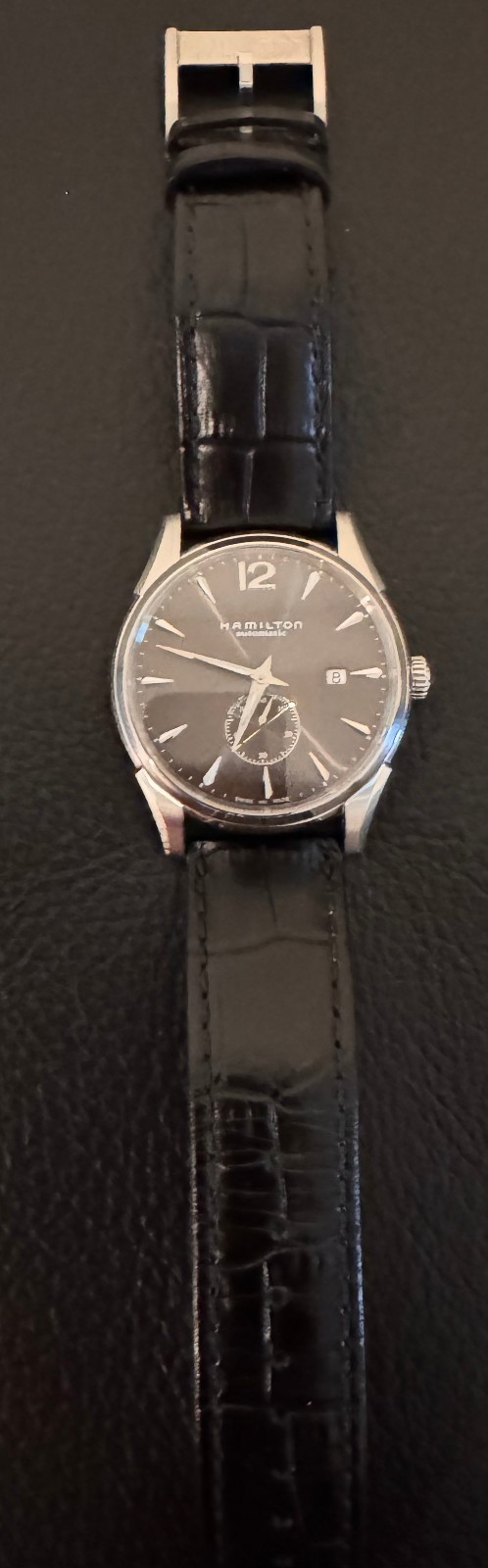 Hamilton Jazzmaster Small Second Automatic Black Strap Box and Papers H38655785