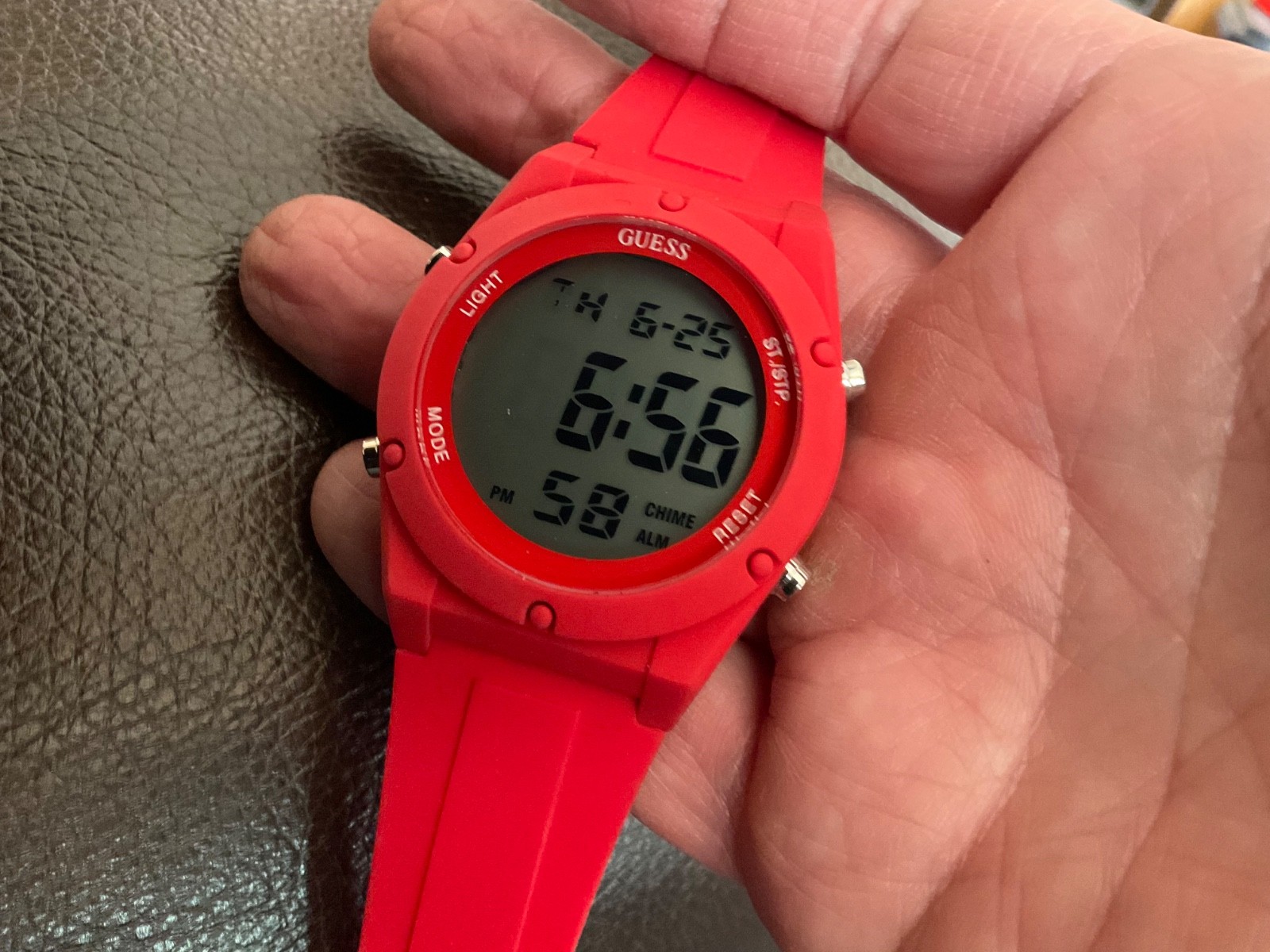 Timex Guess lcd chronograph watch men women new batt red rubber fit to 8 in mint