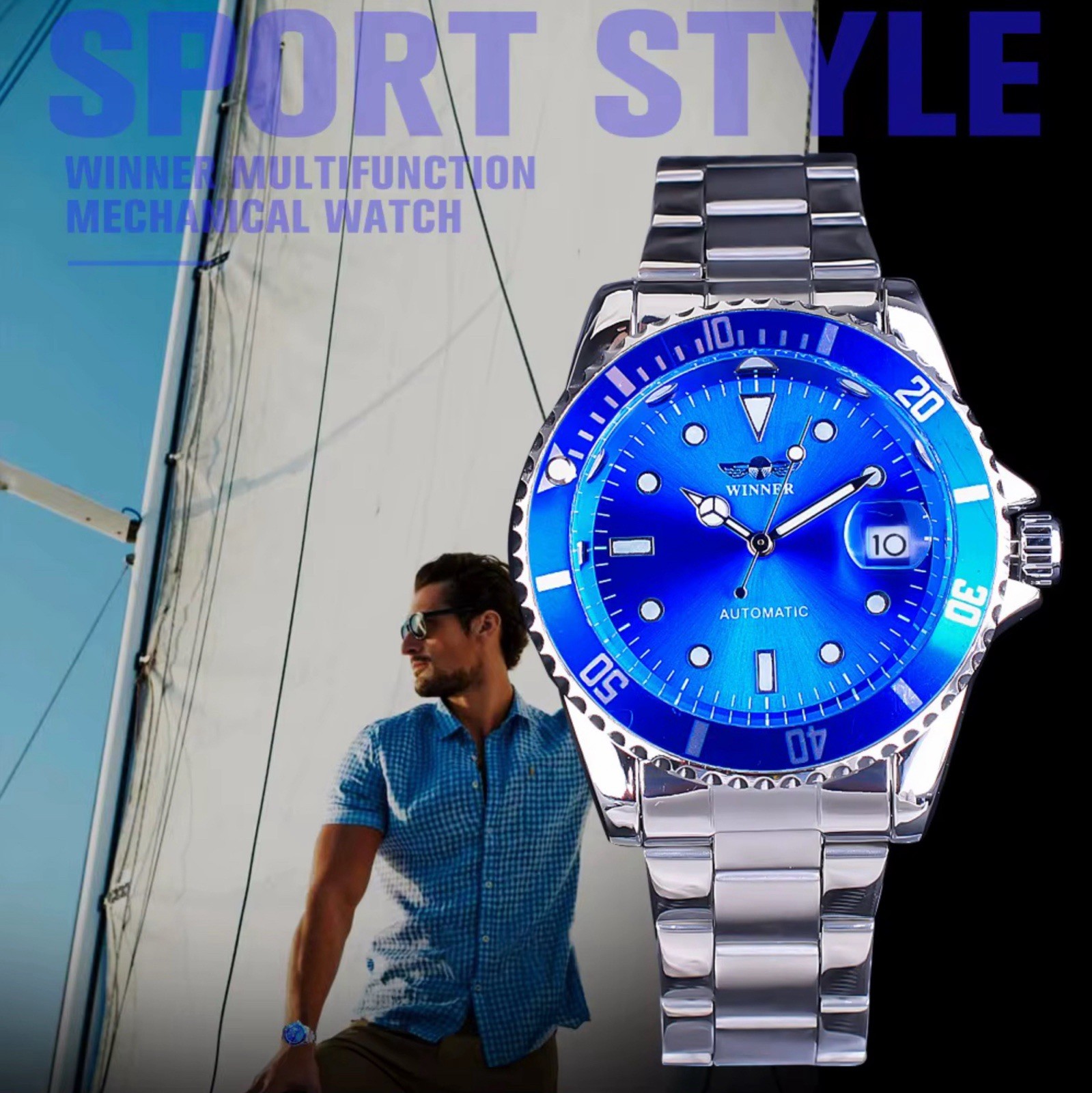 Luxury Mens Stainless Steel Automatic Winner Waterproof Watch Great Gift Idea