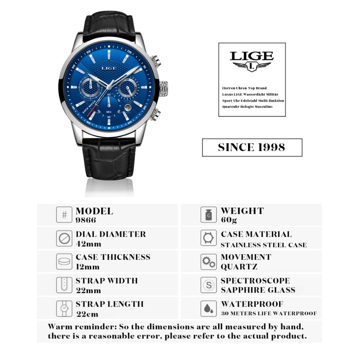 Luxury Men Watch Quartz Luminous Date Chronograph 3ATM Waterproof Man Wristwatch