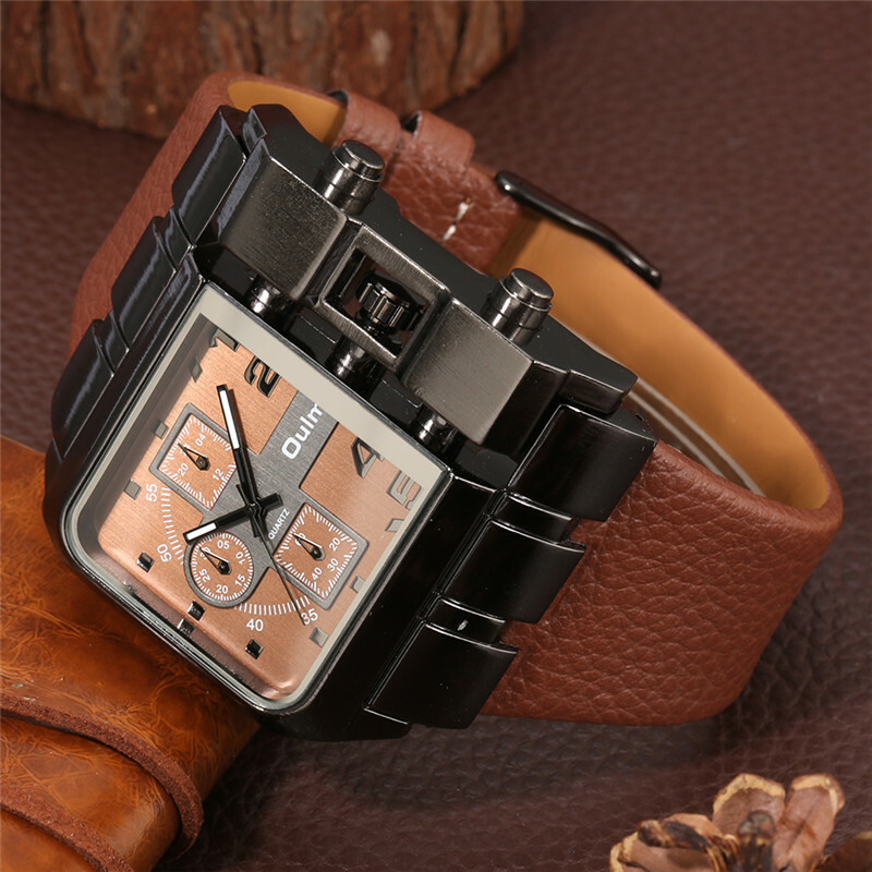 OULM Luminous Hand Men’s Analog Quartz Wrist Watches Leather Bracelet Band Gift