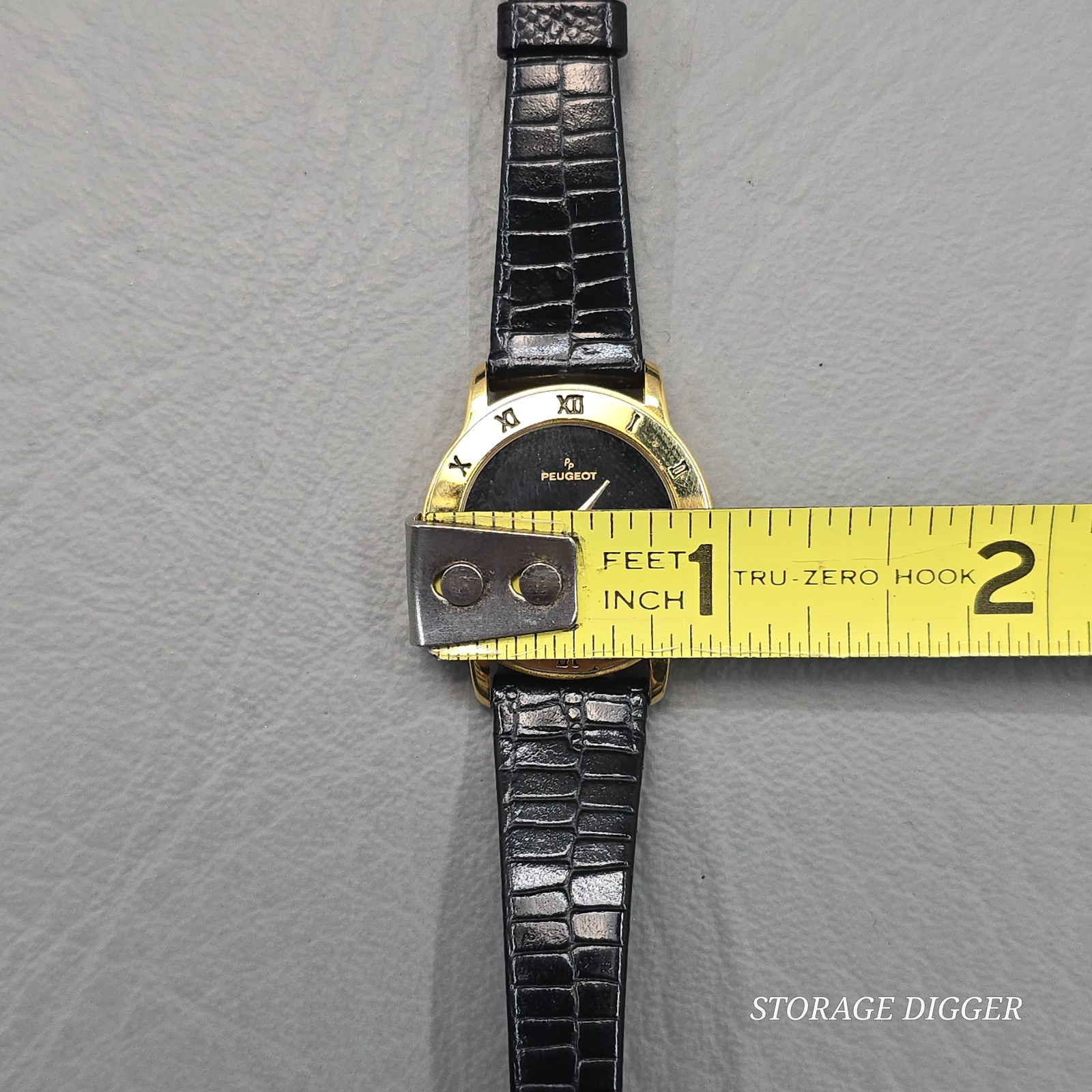 Vintage Peugeot Women’s Gold Tone Quartz Wristwatch, Black Genuine Leather Band