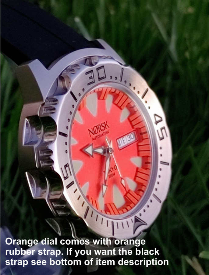 Automatic Sea Monster Watch, Norsk, Diver, Seiko NH36a movement Orange