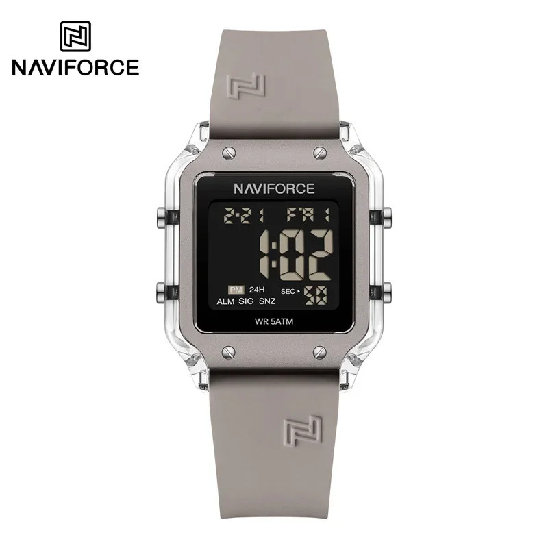 NAVIFORCE Digital Women Watch Waterproof Silicone Strap Time Date Alarm