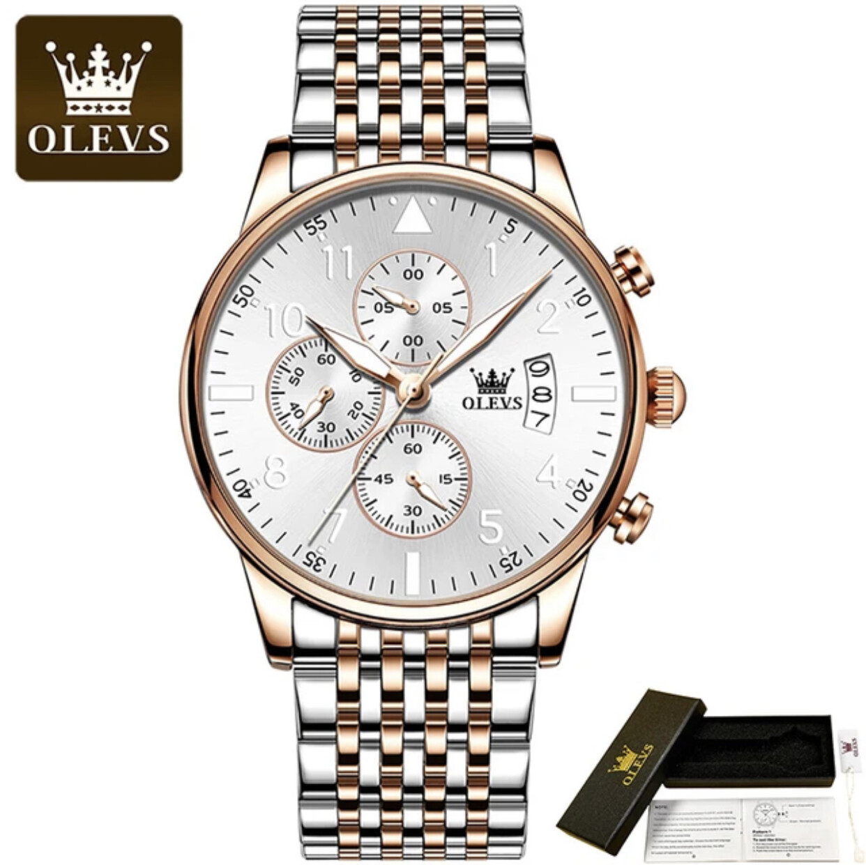 OLEVS 2869 Multifunctional High Quality Quartz 3D Dial Stainless Steel Watch