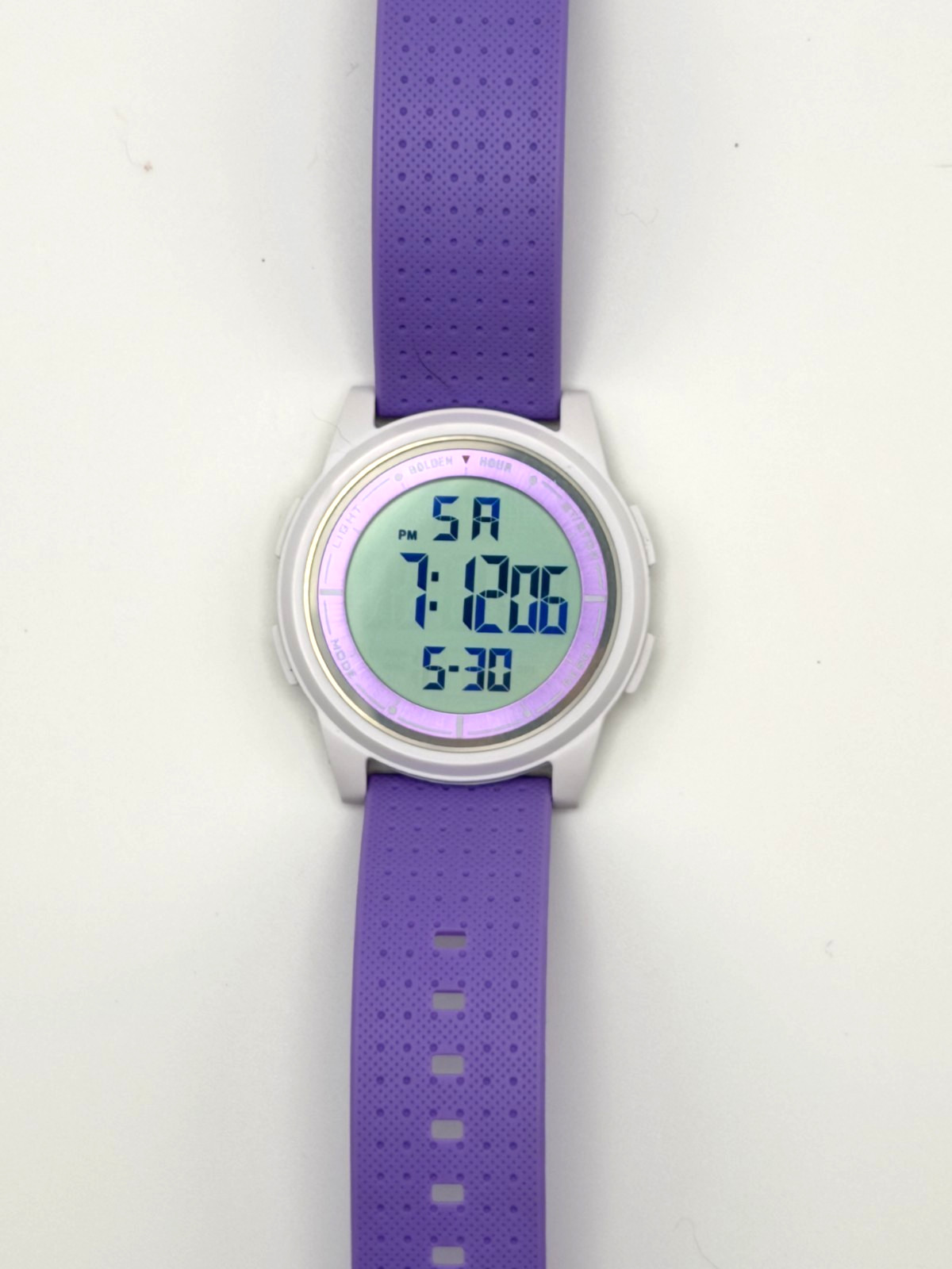 Golden Hour 44mm Digital Watch Day Date Purple Strap and Dial White Bezel GH1313