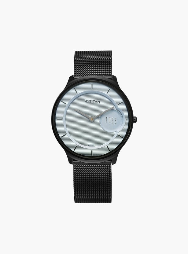 Titan Edge Slim Mens Watch Black Mesh Strap Blue Round Dial Luxury