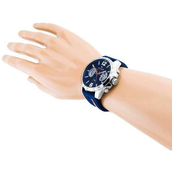 NEW TOMMY HILFIGER «DECKER» TH1791476 BLUE/SILVER/RED CHRONOGRAPH MENS WATCH