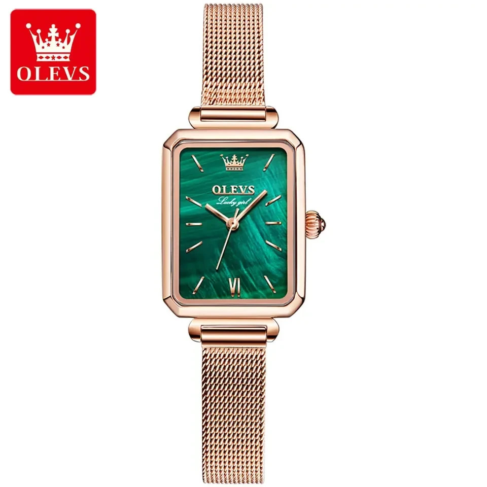 OLEVS Women’s 6624 Green Malachite Dial, Rose Gold Tone, Mesh Band Watch, 22mm