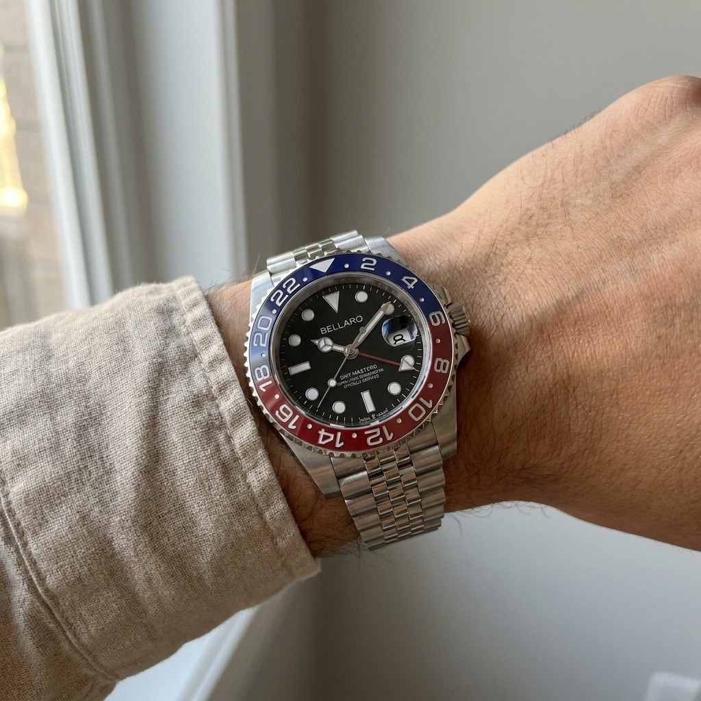 BELLARO GMT Style Watch – NH35 Automatic – Sapphire Crystal Black Dial