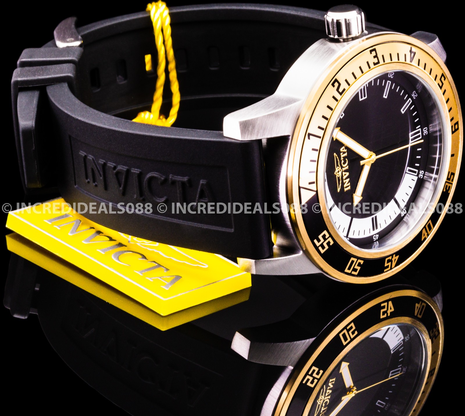Invicta Men SPECIALTY 18K GOLD SILVER BLACK Dial Strap Stylish Fashion Watch