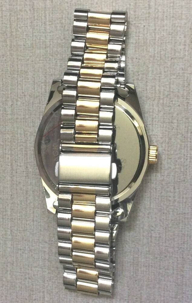 George Men’s Watch RX Round Black Dial Crystal Hours on 2 Tone Linked Band New!
