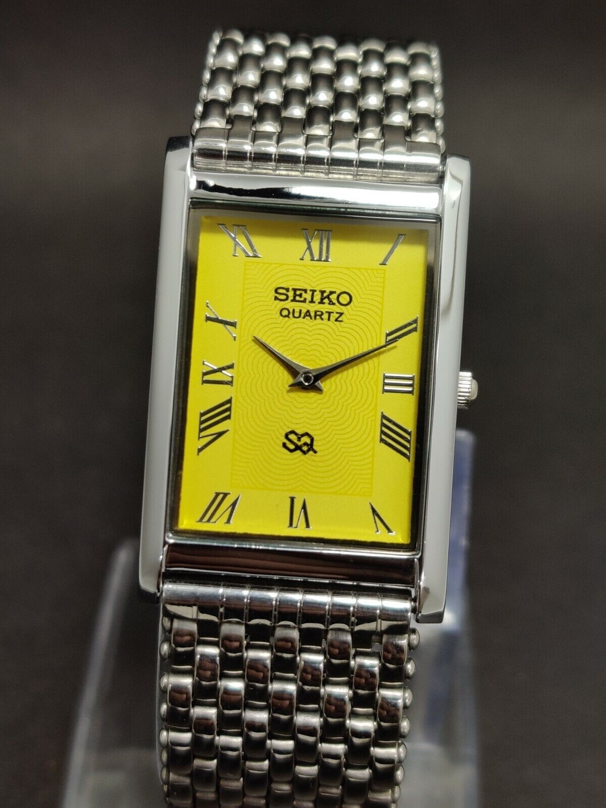 Vintage Seiko Slim Quartz Yellow Face Rectangle Japanese 26MM Men’s Watch A77