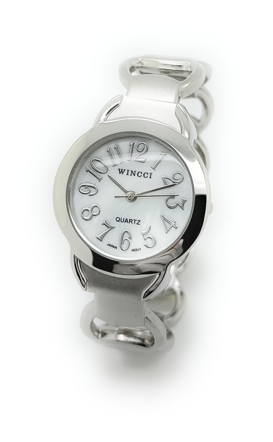 Wincci Ladies Elegant Metal Bangle Cuff Fashion Analog Quartz Pearl Dial Watch