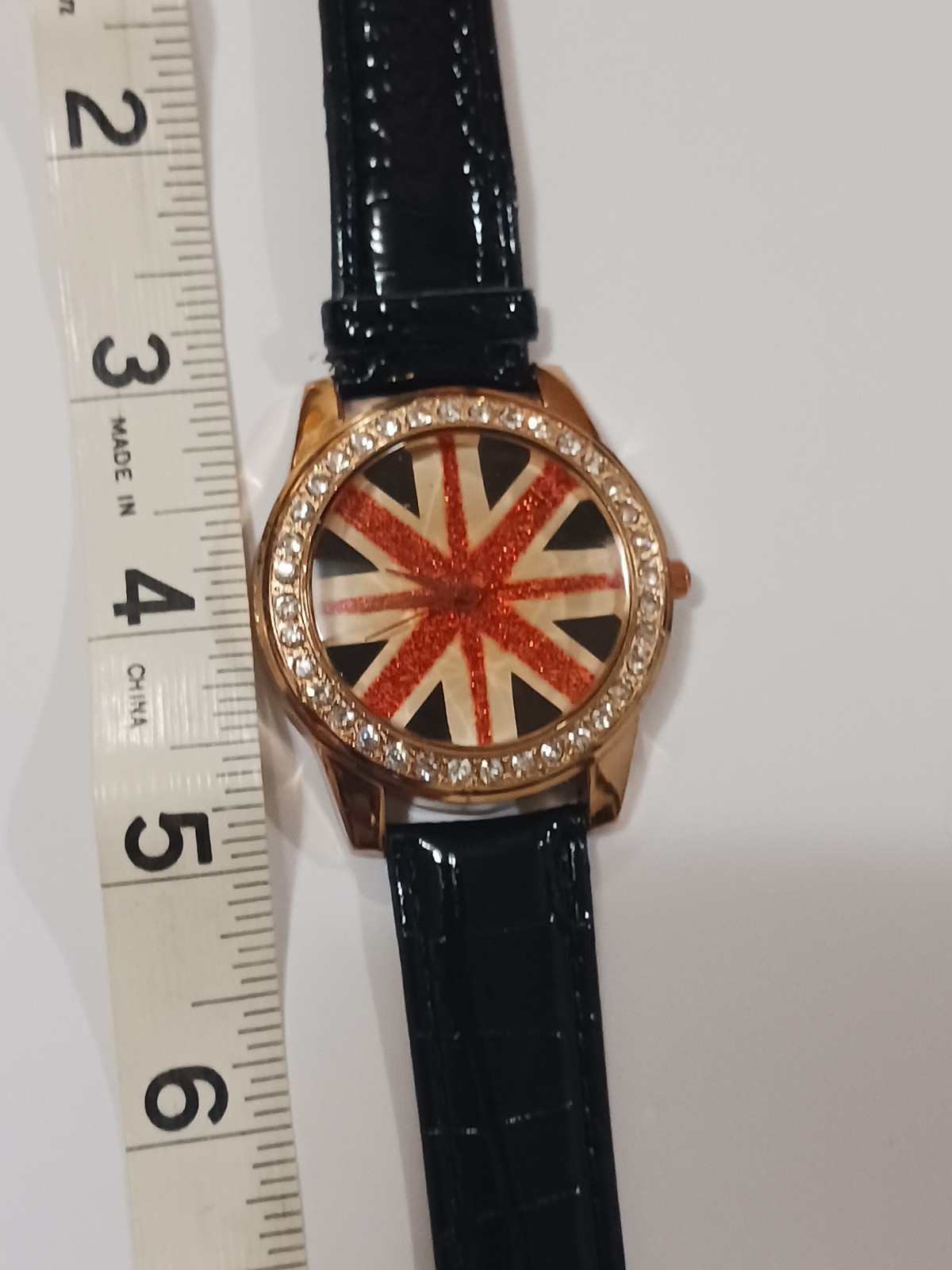 Fashion Bracelet/Watch with Glossy Black Faux ‘Leather’ Animal Print Band NWOT