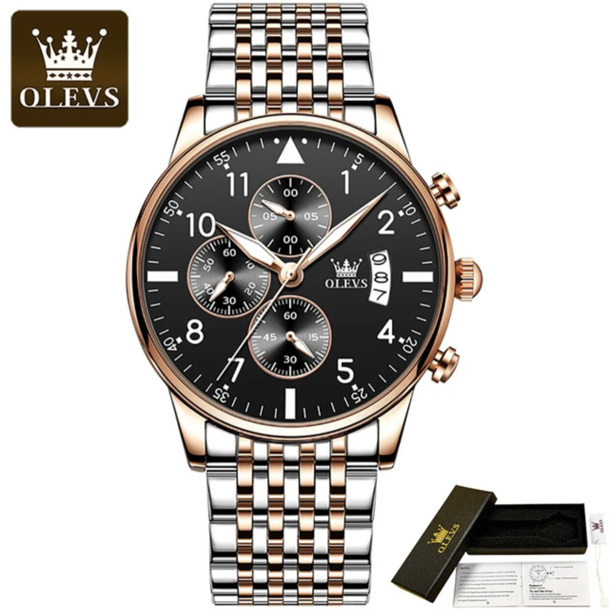 OLEVS 2869 Multifunctional High Quality Quartz 3D Dial Stainless Steel Watch
