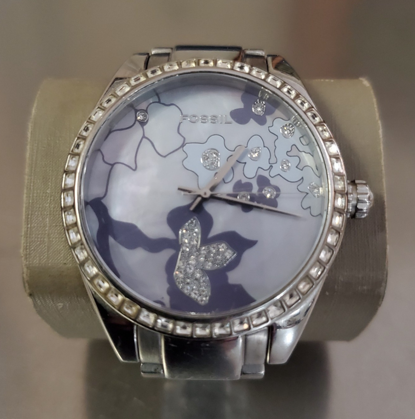 FOSSIL Watch Women’s Analog Gemmed Floral Design ES-1957 Purple 5.25 inch 40 mm