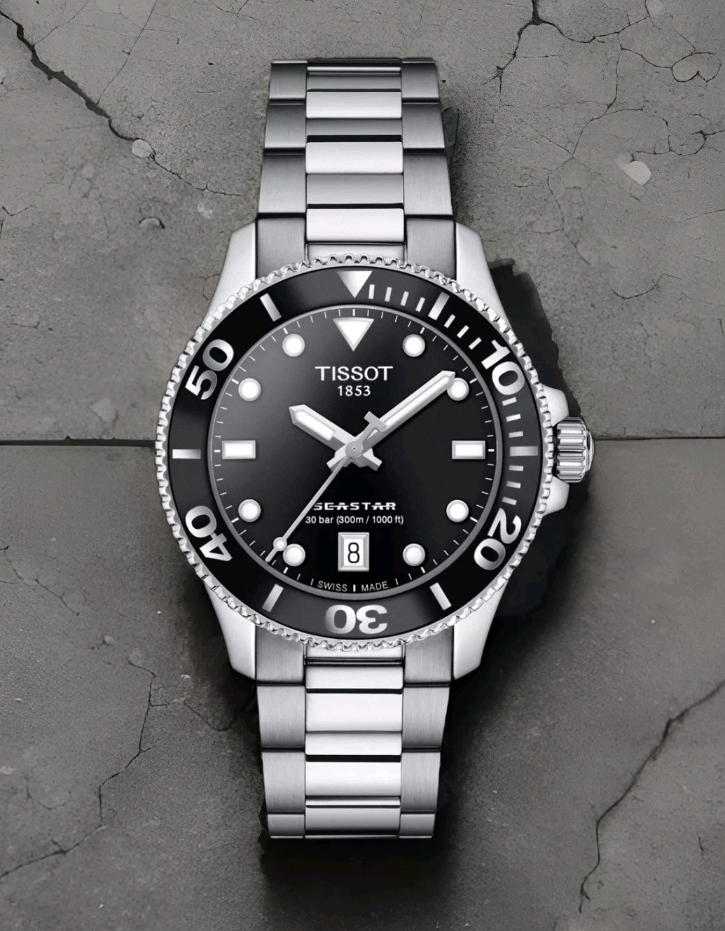 Tissot Seastar 1000 Black Dial Silver Bracelet 36mm Watch T120.210.11.051.00