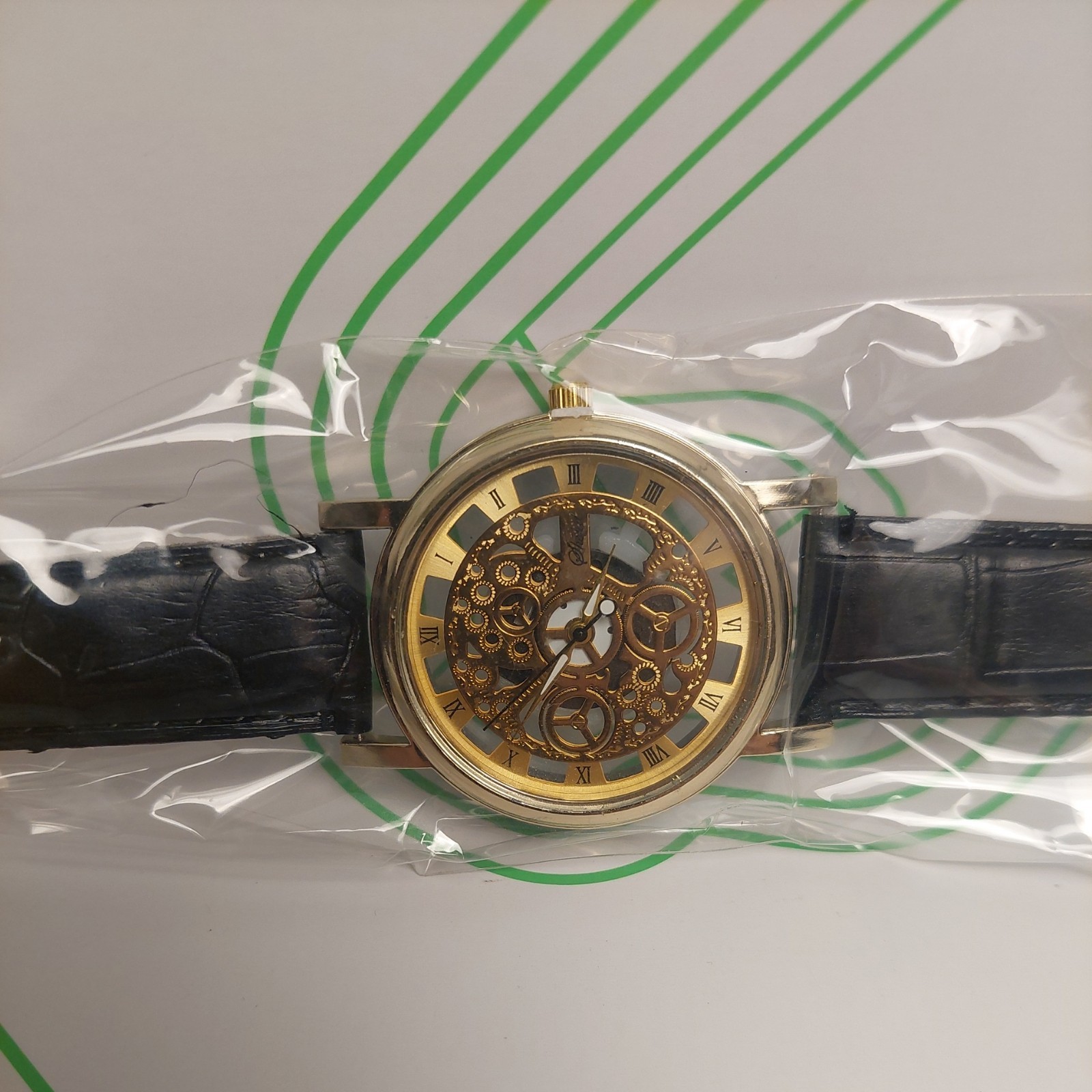 Skeleton Wristwatch: Transparent Case, Faux Leather Band, Cutout Face Unbranded